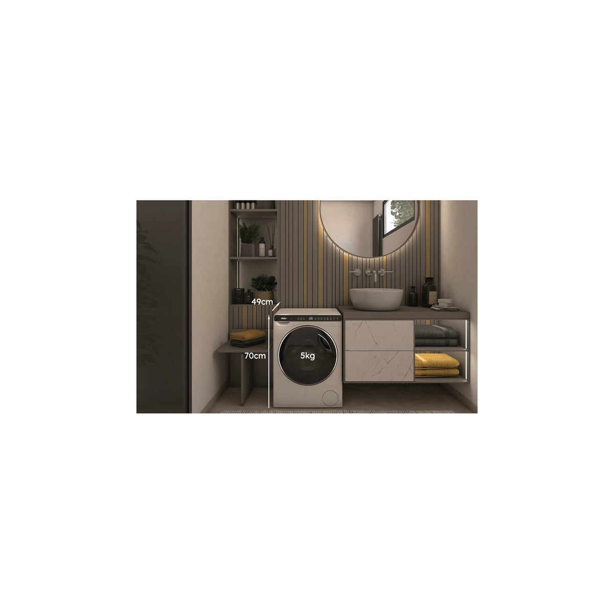 Lave linge compact HAIER HW50-BP12307U1-S - 5 kg - 1200 tr/min - Classe A - Moteur induction - Connecté