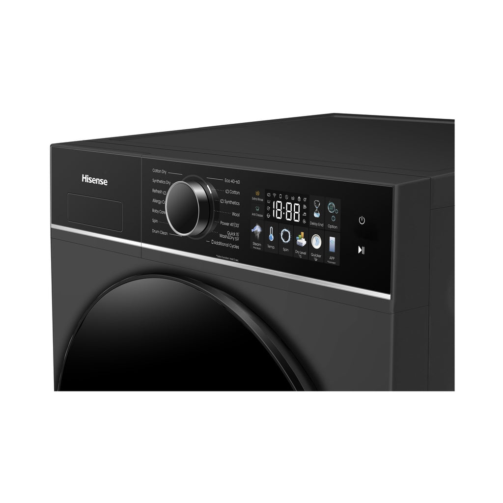 Lave linge séchant hublot HISENSE WD3I8043BBF2 - 8/5 kg - 1400 tr/min - Classe D - Connecté - Noir