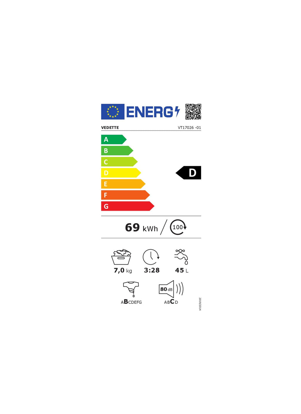 Lave linge top VEDETTE VT17026 Reconditionné