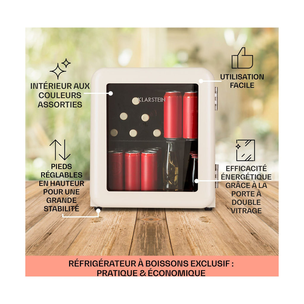 Mini réfrigérateur KLARSTEIN PopLife 48 0-10°C design rétro Beige