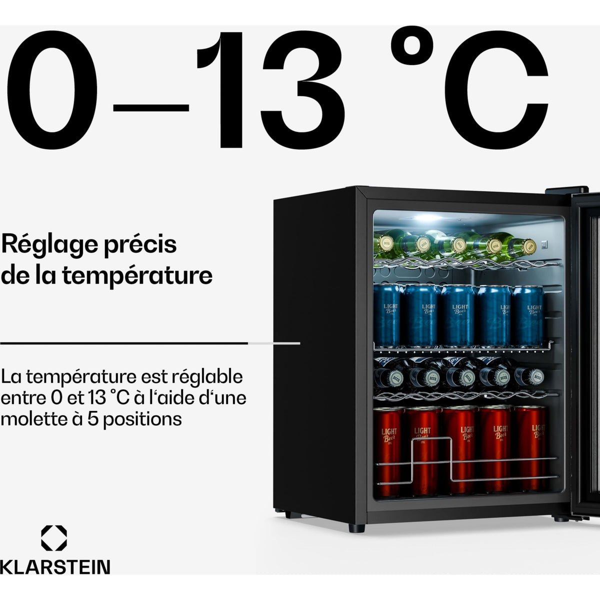 Mini réfrigérateur KLARSTEIN Beersafe porte vitrée 64x48cm LED Argent