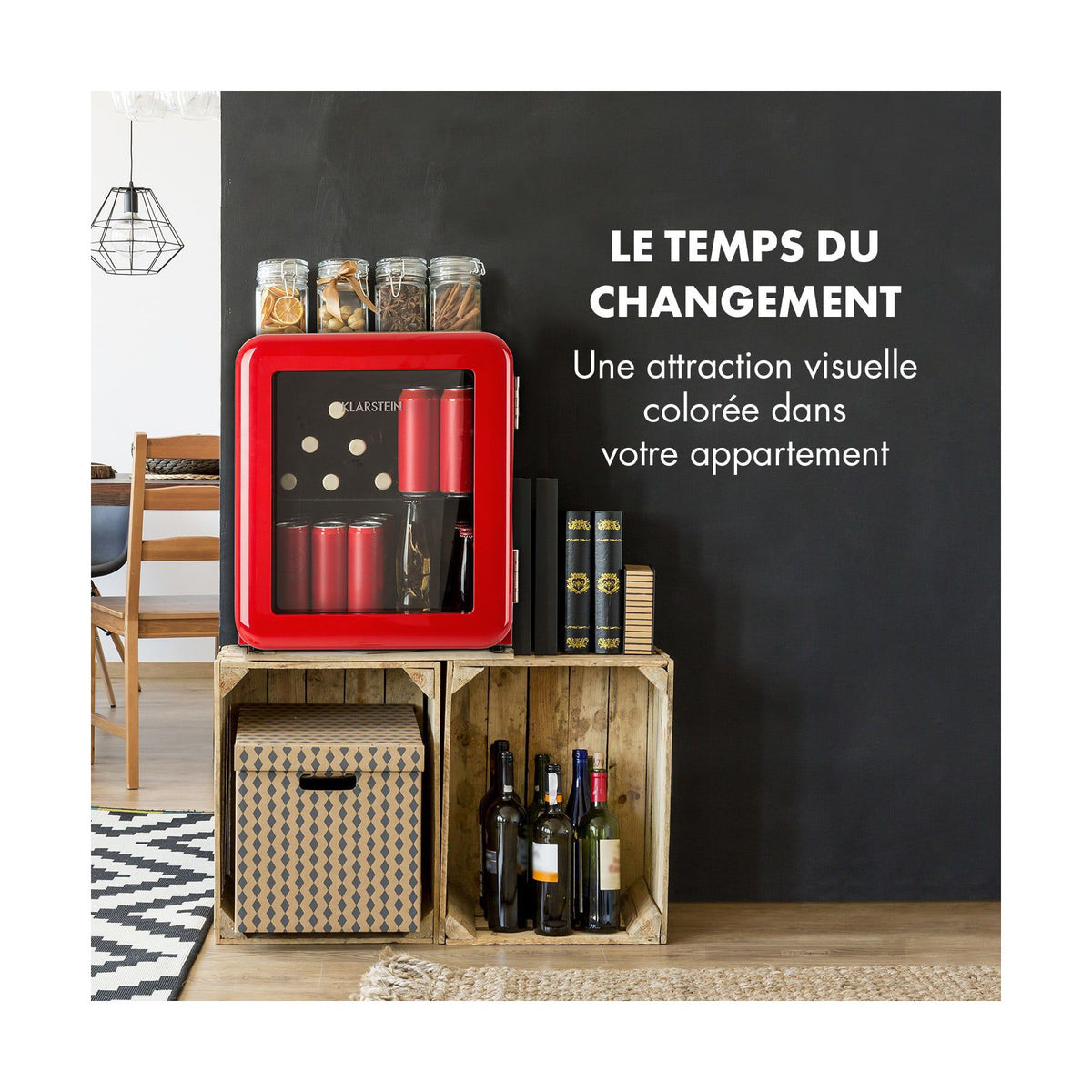 Mini réfrigérateur KLARSTEIN PopLife 48L 0-10°C design rétro rouge