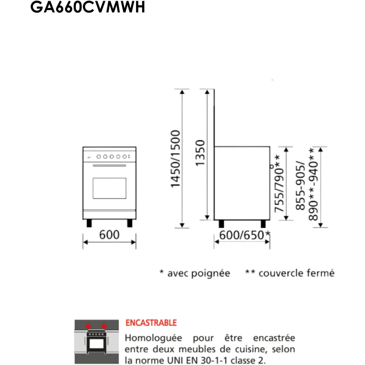 Cuisinière mixte GLEM GA660CVMWH