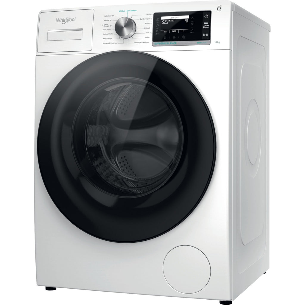 Lave linge hublot WHIRLPOOL W7X89BSILENCEFR - 8 kg - 1400 tr/min - Classe A - Moteur induction direct drive