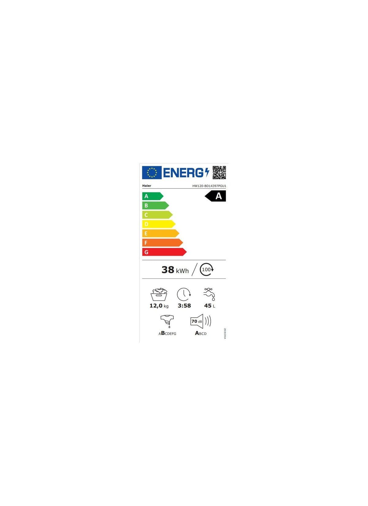 Lave linge hublot HAIER HW120-BD14397PGU1 - 12 kg - 1400 tr/min - Classe A - Moteur direct drive - Autodosage - Wifi