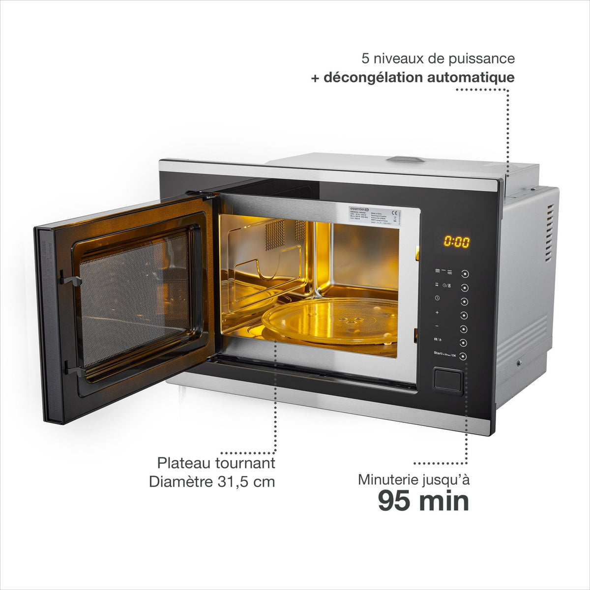Four encastrable ESSENTIELB EFMP 105i2 - Pyrolyse - Chaleur pulsée - Porte froide - Rails télescopiques + Micro ondes grill encastrable ESSENTIELB EMEG253n Grill