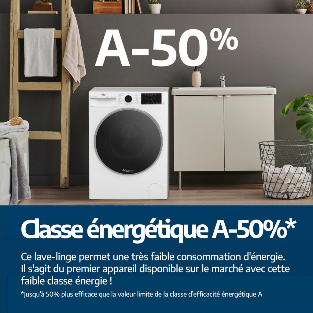 Lave linge séchant hublot encastrable BEKO B5DBT68547W - 8/5 kg - 1400 tr/min - Classe D - Moteur induction