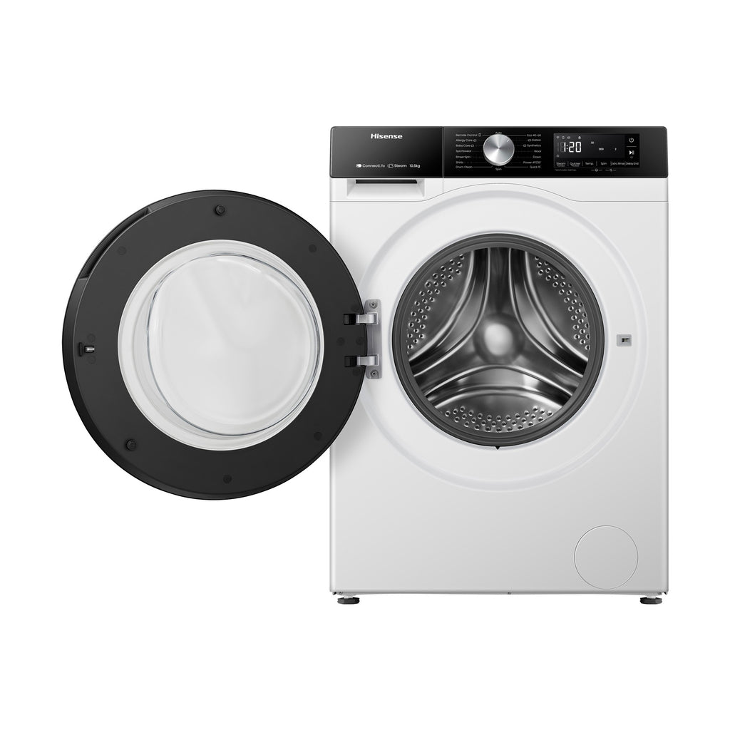Lave linge hublot HISENSE WF3S1045BW3 - 10,5 kg - 1400 tr/min - Classe A - Moteur induction - Autodosage - Connecté WiFi