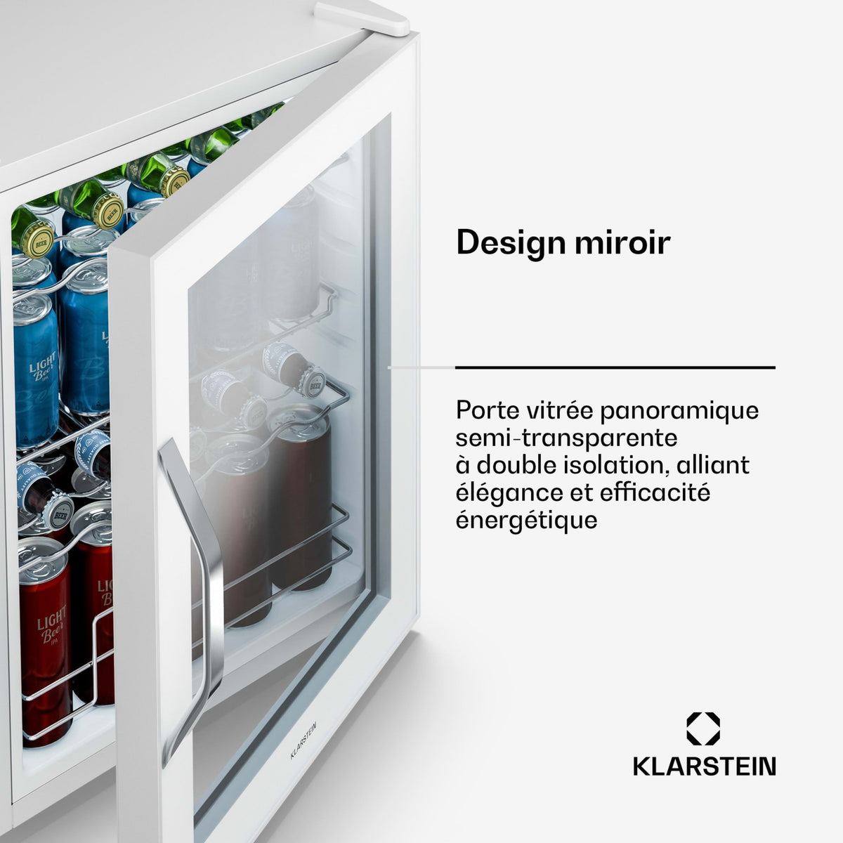 Mini réfrigérateur KLARSTEIN Beersafe porte miroir 64x48cm 60L Blanc