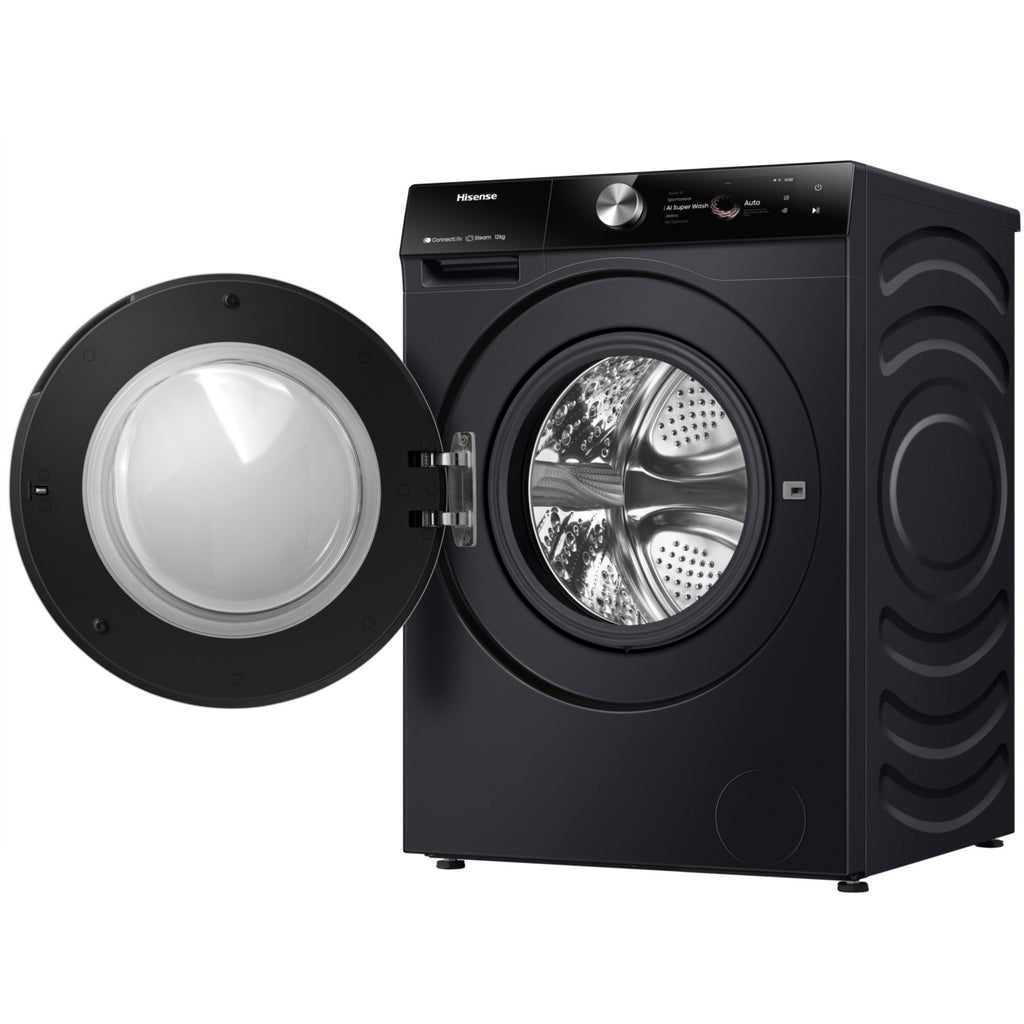 Lave linge hublot HISENSE WF7S1247BB - 12 kg - 1400 tr/min - Classe A - Moteur induction - Autodosage - Connecté - Noir