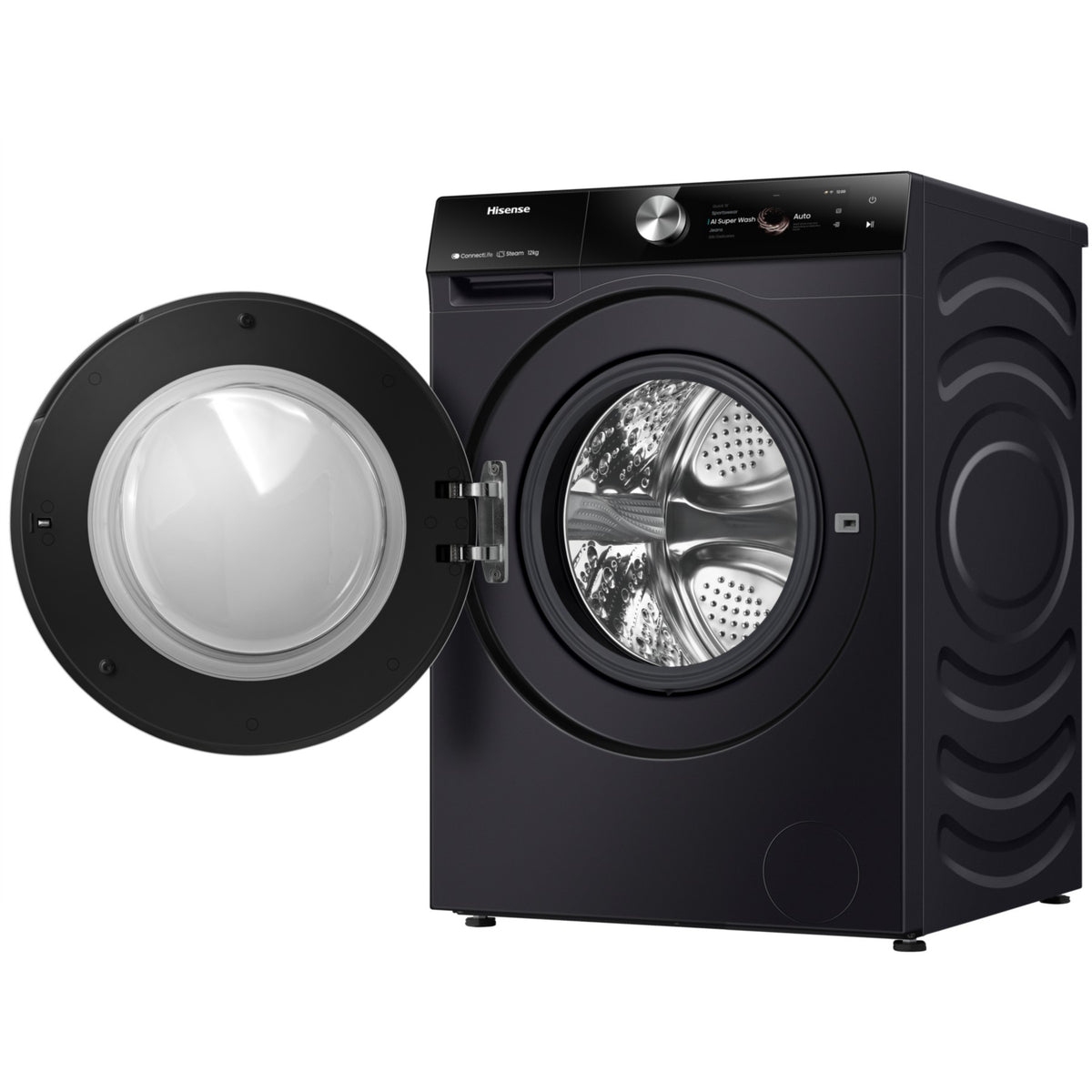 Lave linge hublot HISENSE WF7S1247BB - 12 kg - 1400 tr/min - Classe A - Moteur induction - Autodosage - Connecté - Noir