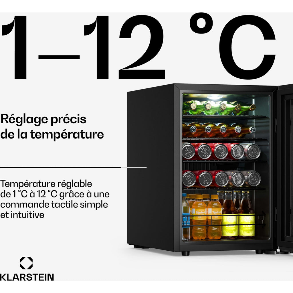 Mini réfrigérateur KLARSTEIN Bevora 65cm 62L Frigo Porte Vitrée Noir