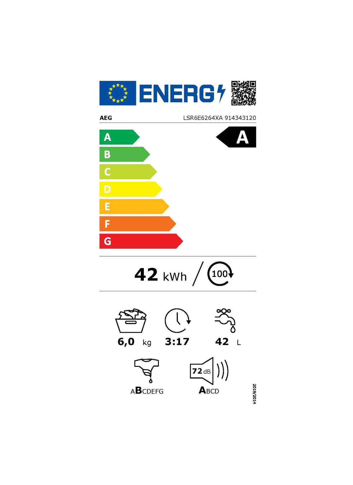 Lave linge hublot AEG LSR6E6264XA - 6 kg - 1200 tr/min - Classe A - Moteur induction - Noir