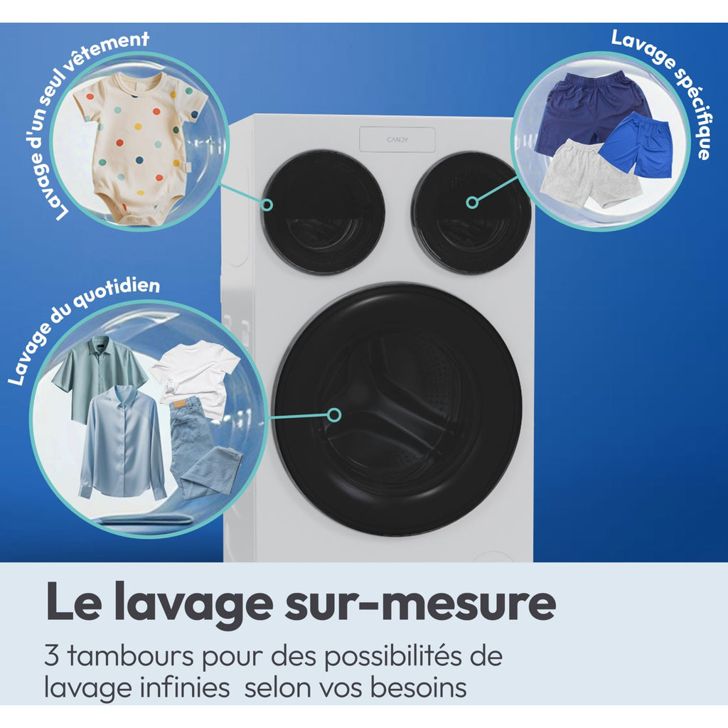 Lave linge hublot CANDY MQD 410CBL9-47 - 10 kg - 1400 tr/min - Classe A - Moteur induction - Autodosage - 3 tambours