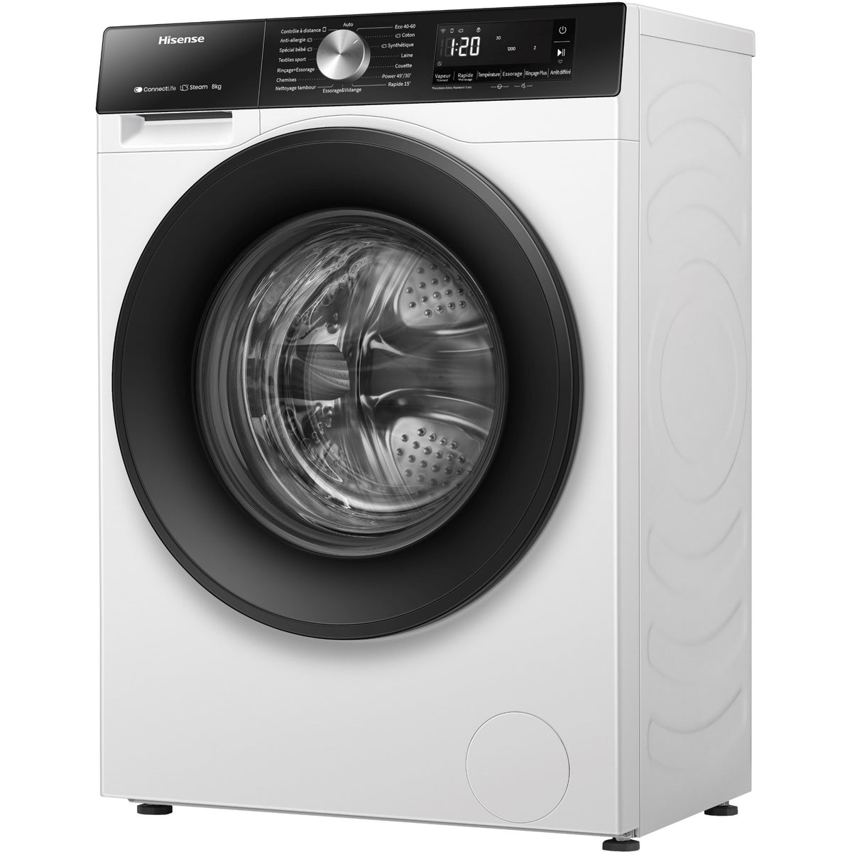 Lave linge hublot HISENSE WF3S8043BW3 - 8 kg - 1400 tr/min - Classe A - Moteur induction - Connecté