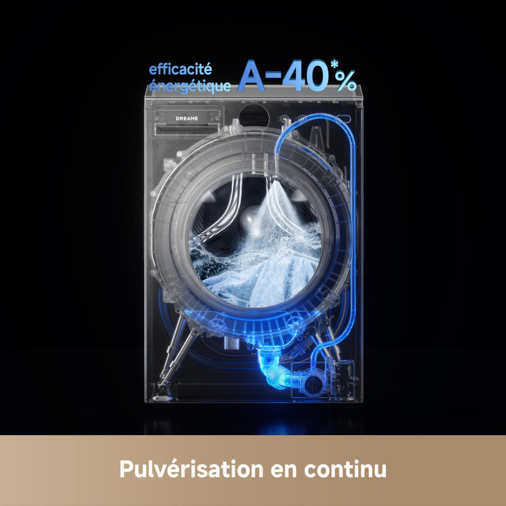 Lave linge hublot DREAME DRWASHL911KGG - 11 kg - 1400 tr/min - Classe A - Moteur induction - Autodosage - Connecté