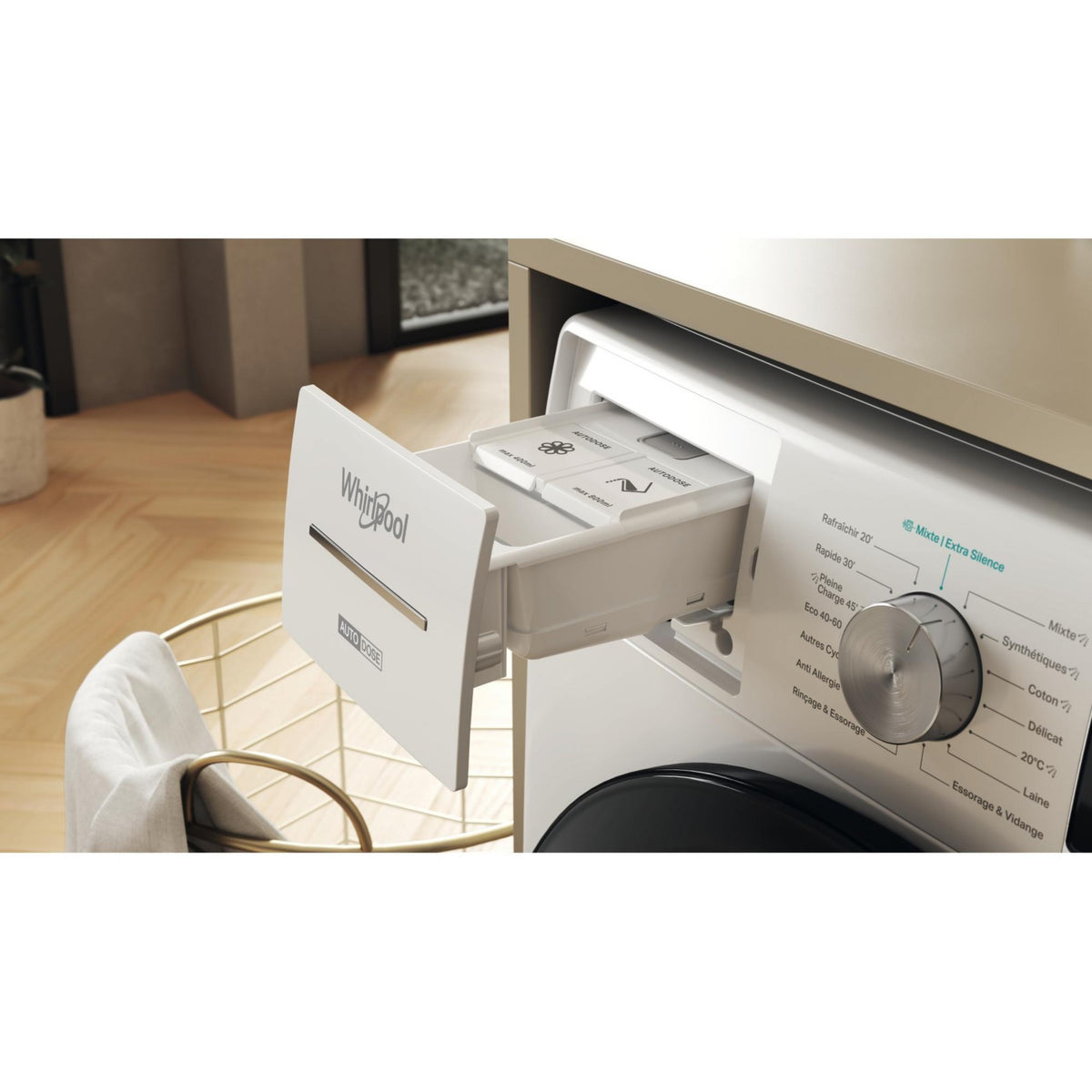 Lave linge hublot WHIRLPOOL W8X89ADSILENCEFR - 8 kg - 1400 tr/min - Classe A - Moteur induction direct drive - Autodosage