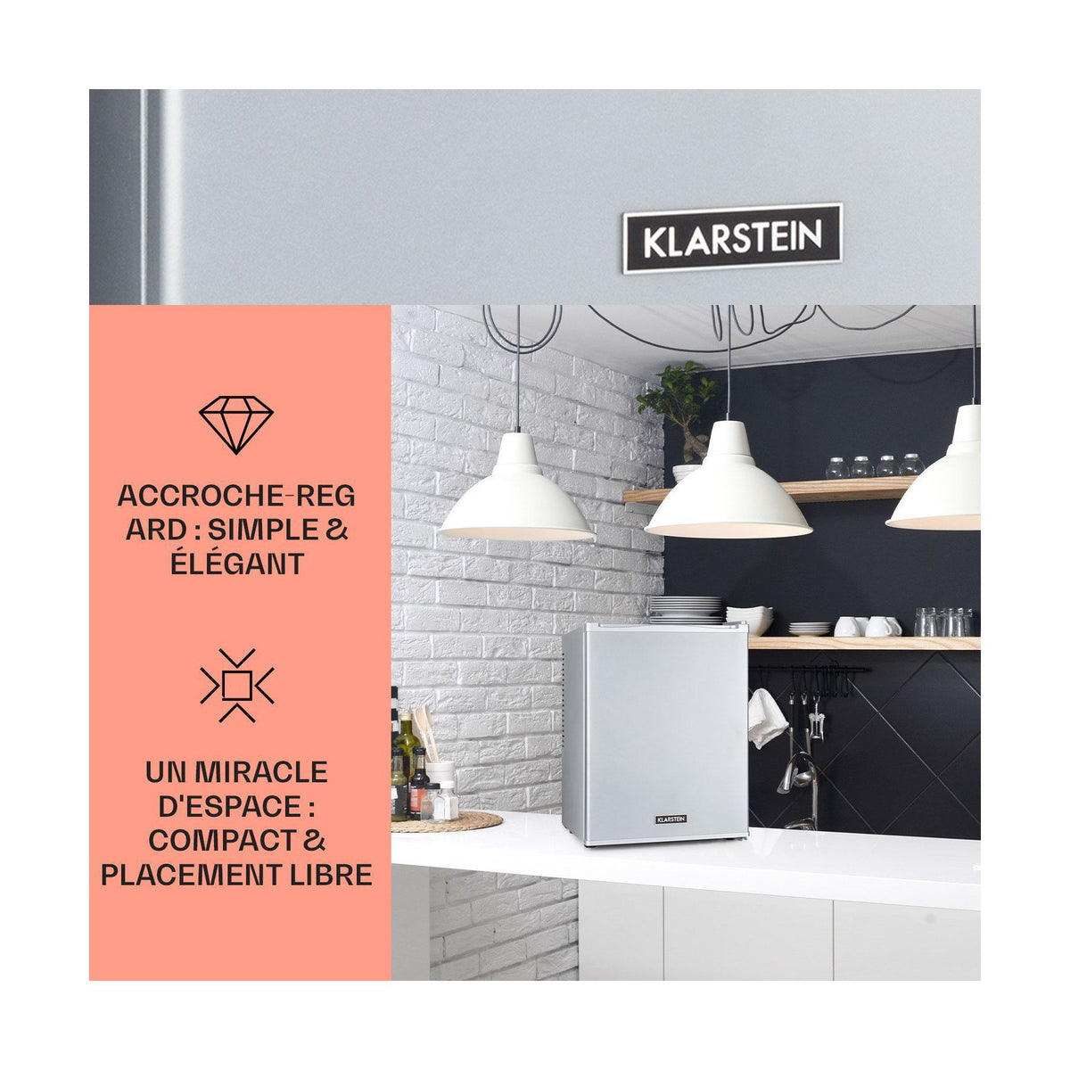 Mini réfrigérateur KLARSTEIN Happy Hour 33L 5-15°C 25 dB LED inox
