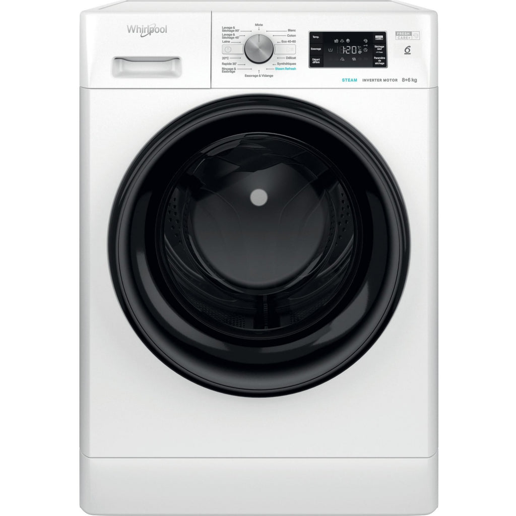Lave linge séchant hublot WHIRLPOOL FFWDB864489BVFR - 8/6 kg - 1400 tr/min - Classe C - Moteur induction