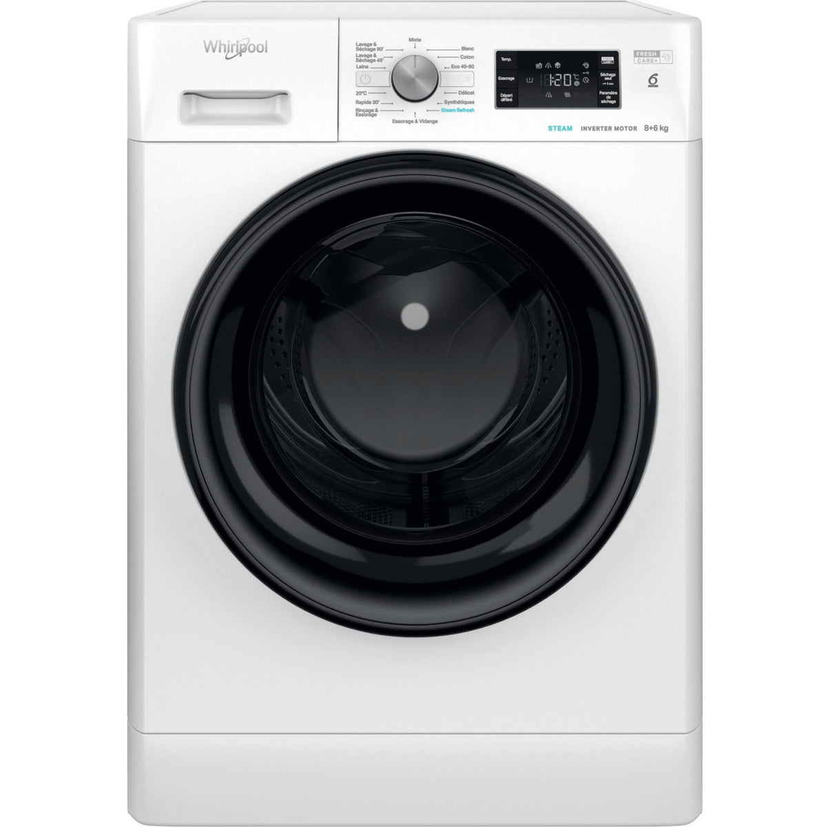 Lave linge séchant hublot WHIRLPOOL FFWDB864489BVFR - 8/6 kg - 1400 tr/min - Classe C - Moteur induction