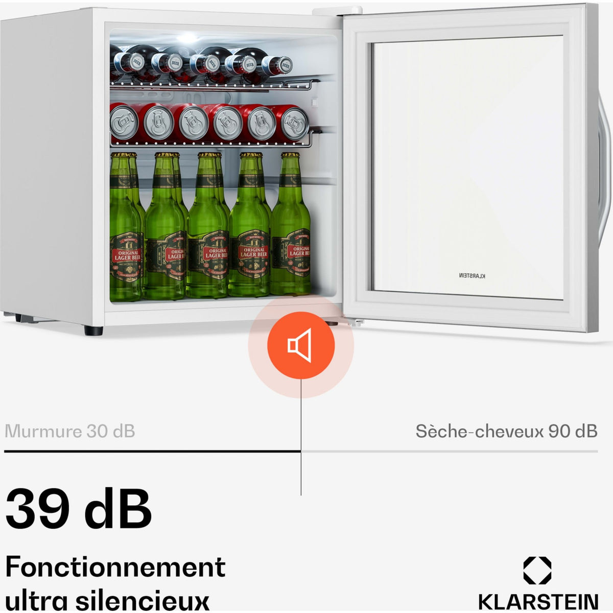 Mini réfrigérateur KLARSTEIN Beersafe porte vitrée 44x48cm LED Argent