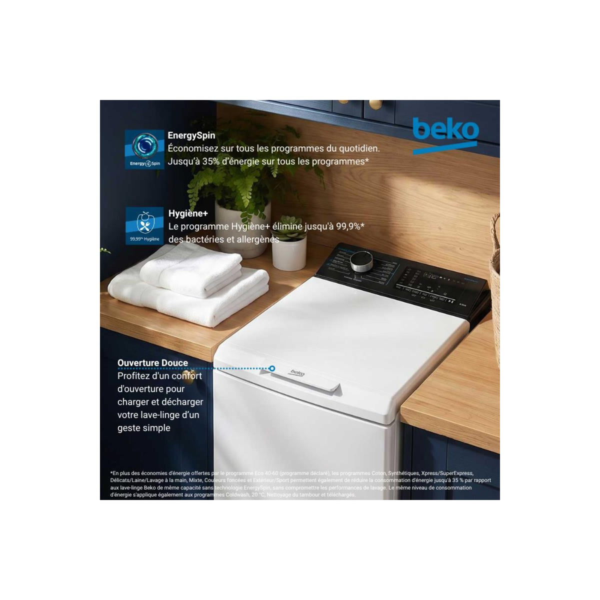 Lave linge top BEKO TB6521BENERGYSPINFR - 6,5 kg - 1200 tr/min - Classe A - Moteur standard