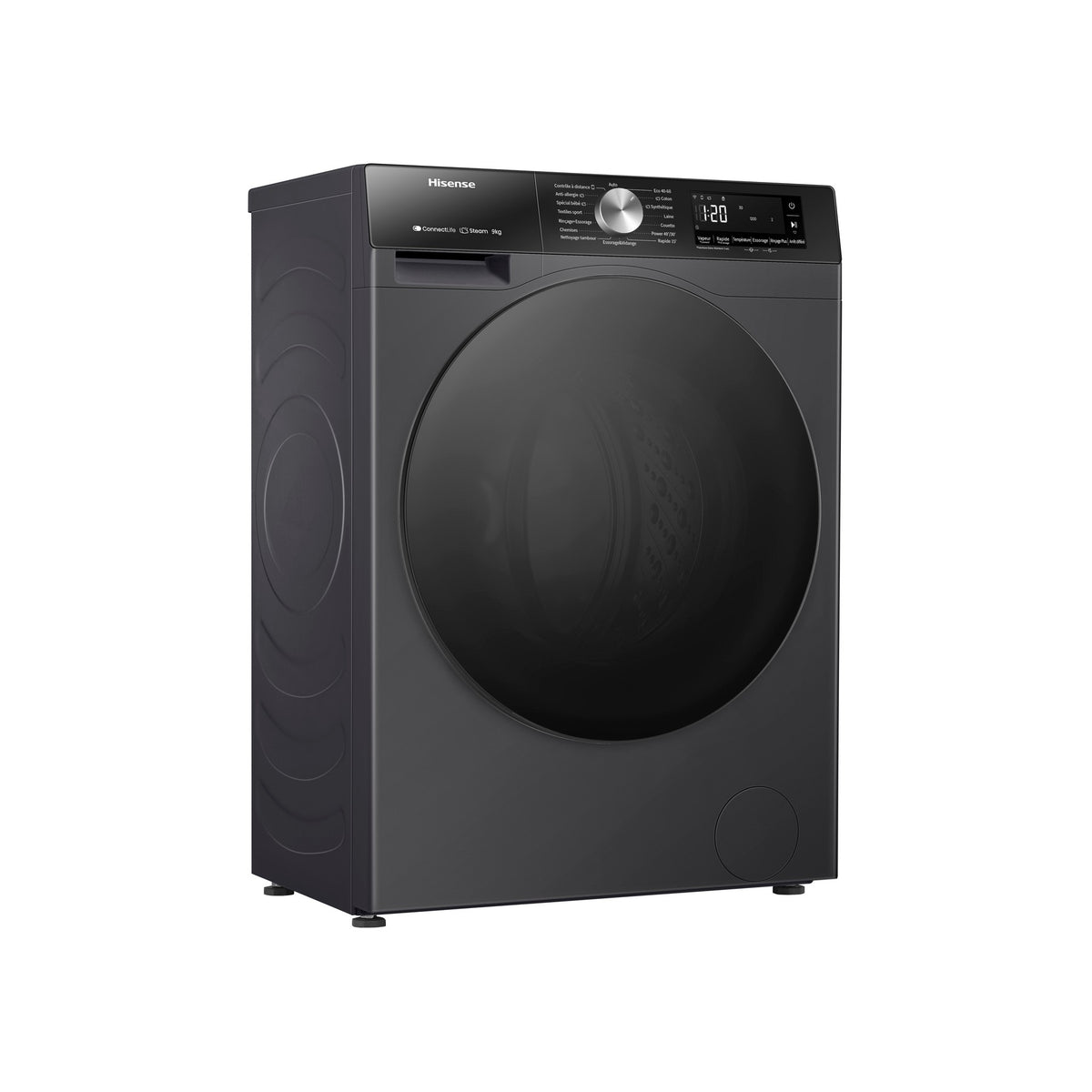 Lave linge hublot HISENSE WF3S9043BB3 - 9 kg - 1400 tr/min - Classe A - Moteur induction - Connecté wifi - Noir