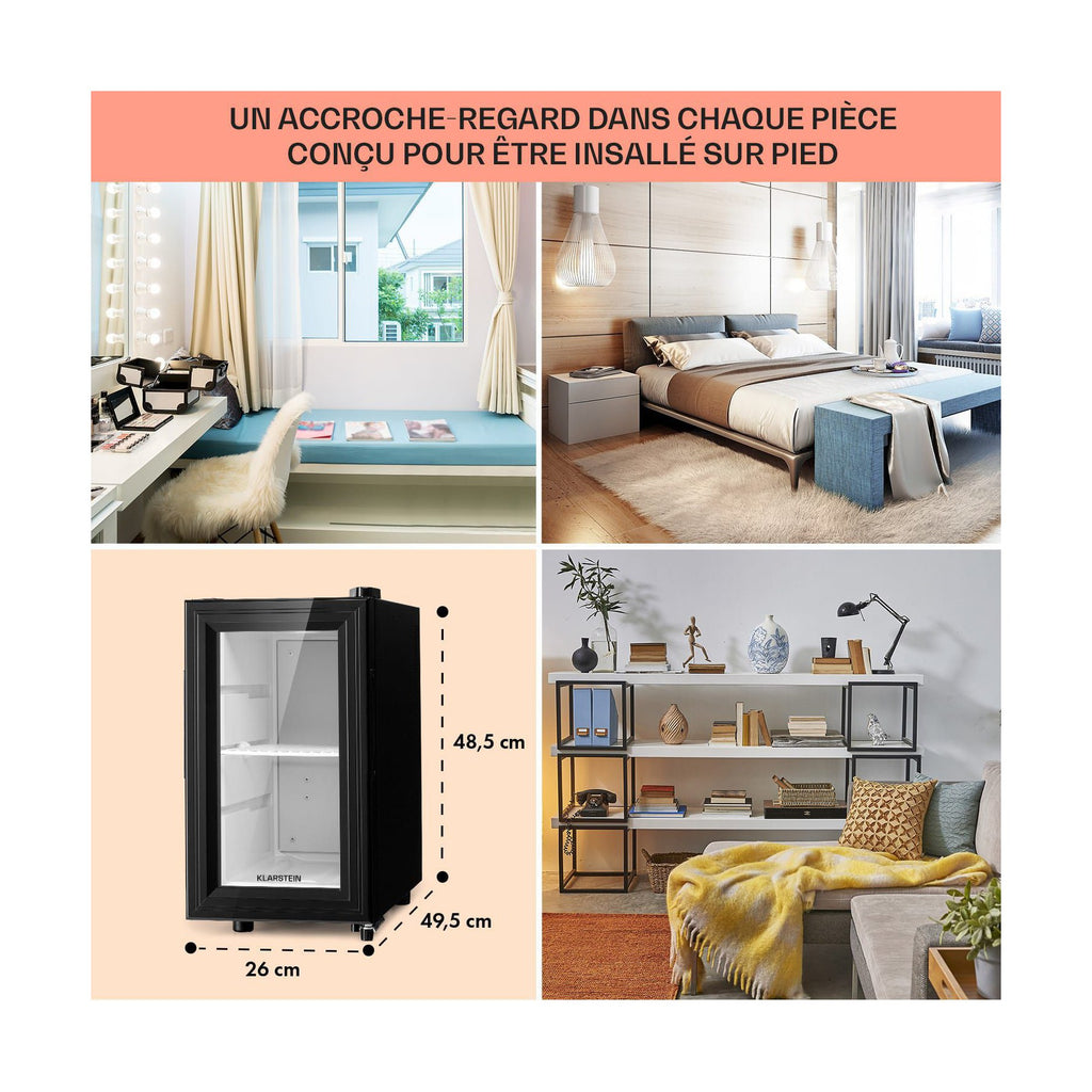 Mini réfrigérateur KLARSTEIN Brooklyn 23L Slim LED vitré 11-18°C noir