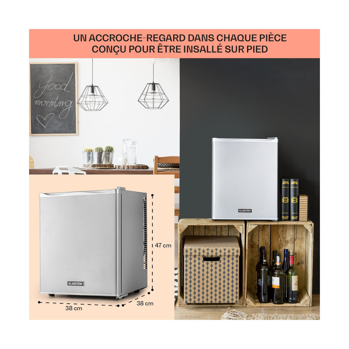 Mini réfrigérateur KLARSTEIN Happy Hour 26L 5-15°C 23 dB LED inox