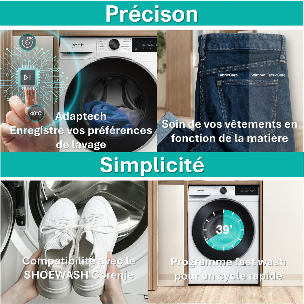 Lave linge hublot GORENJE WG484A31 - 8 kg - 1400 tr/min - Classe A - Moteur induction