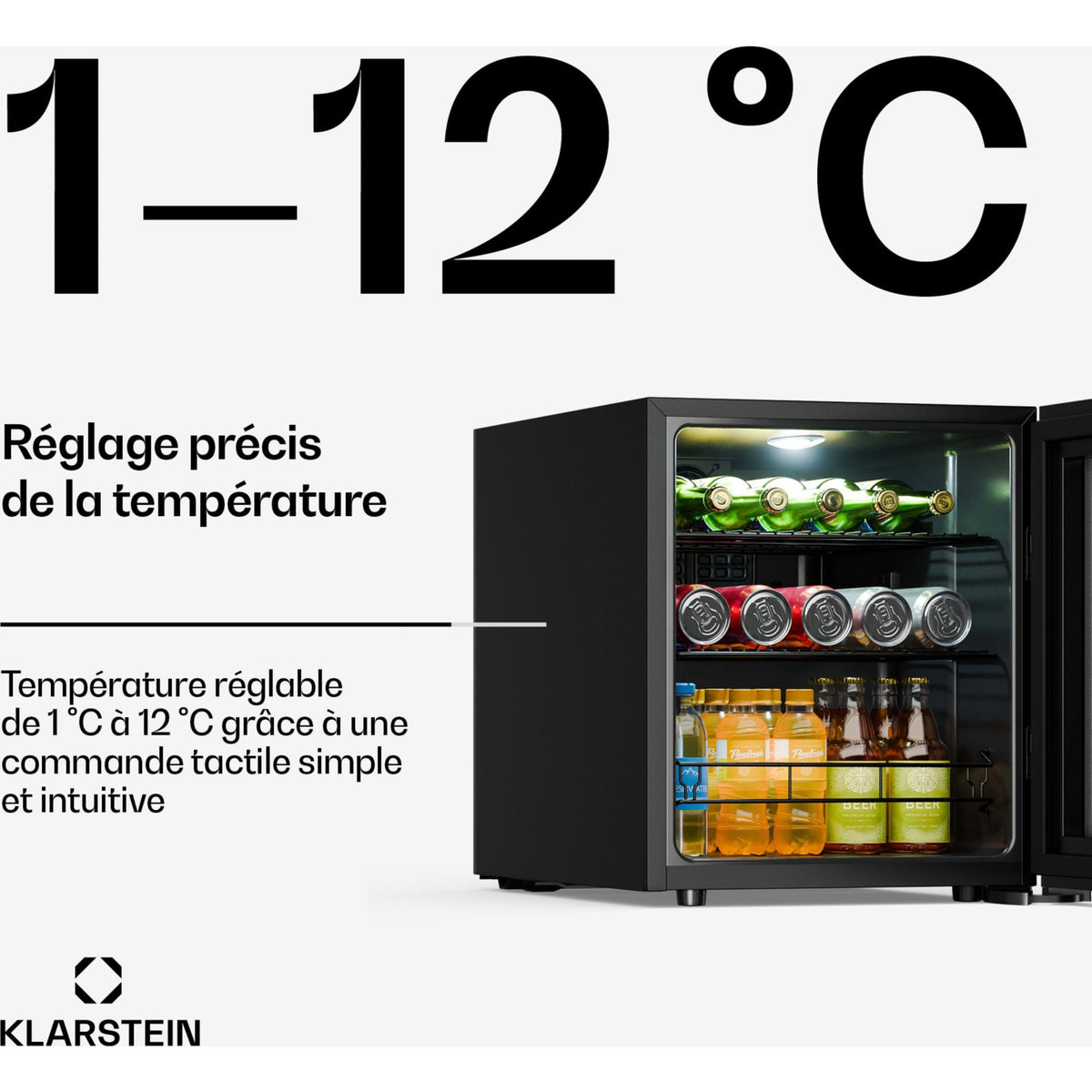 Mini réfrigérateur KLARSTEIN Bevora 52cm 46L Frigo Porte Vitrée Noir