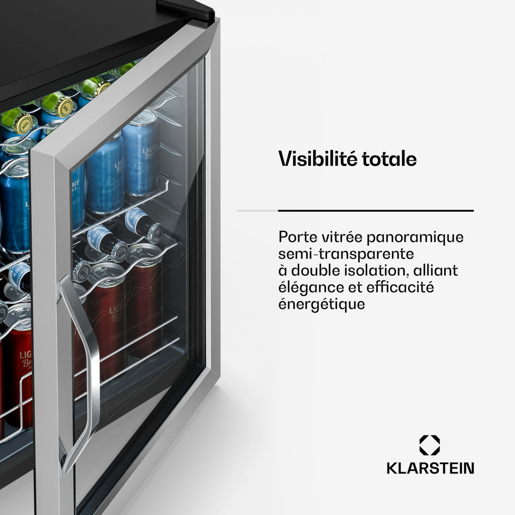 Mini réfrigérateur KLARSTEIN Beersafe porte vitrée 64x48cm LED Argent