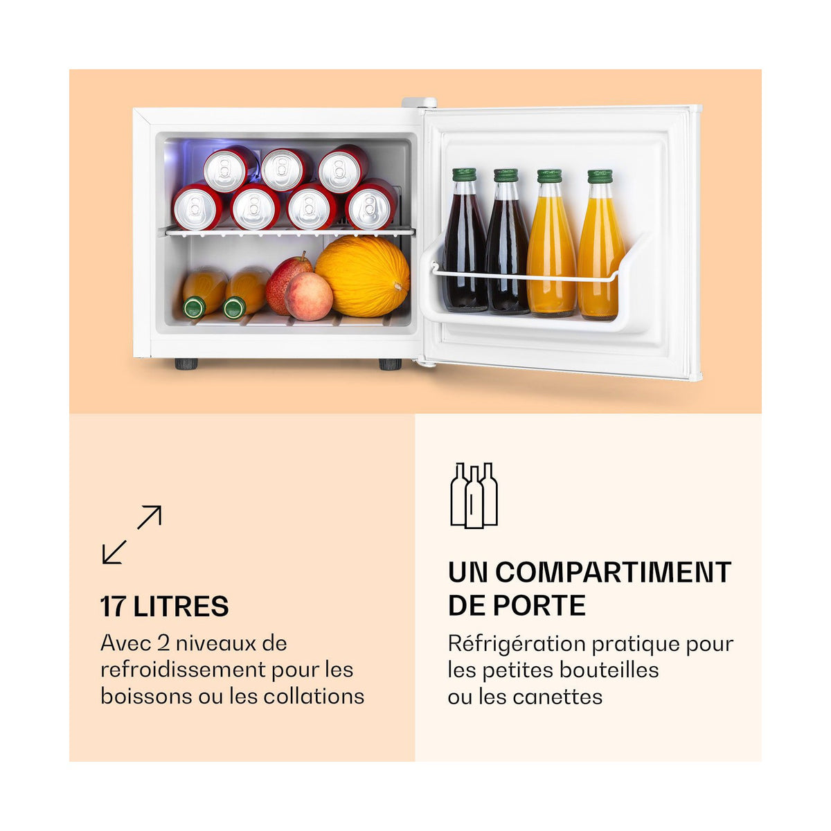 Mini réfrigérateur KLARSTEIN Minibar compact 2 niveaux 17L 26dB blanc