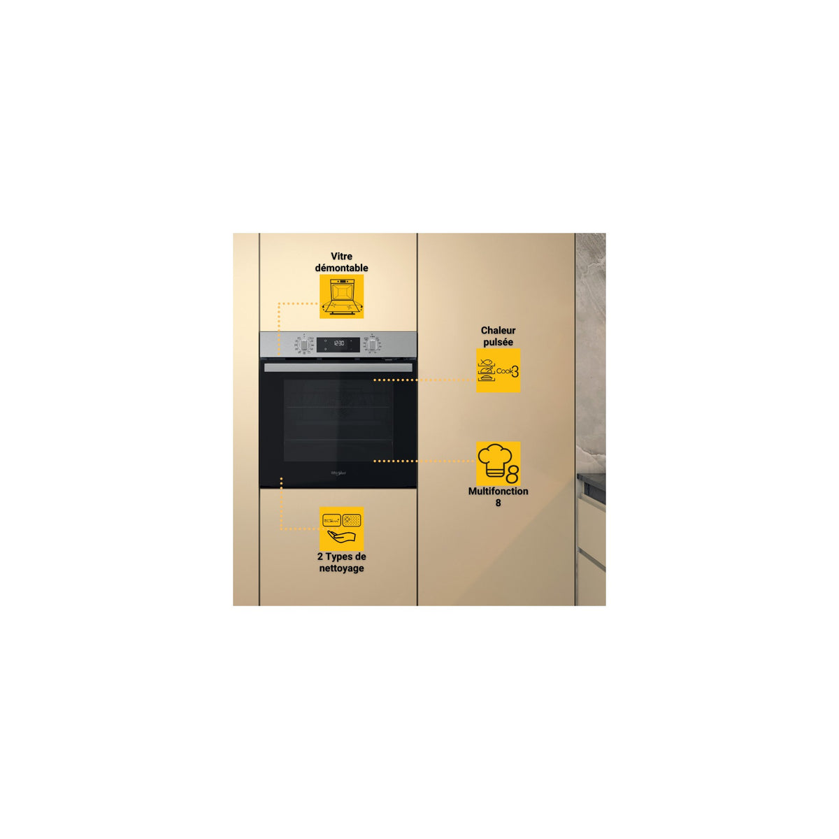 Four encastrable WHIRLPOOL OMR58RR1X - Pyrolyse - Chaleur pulsée - Rails télescopiques - Ajout Vapeur - Inox Anti-traces