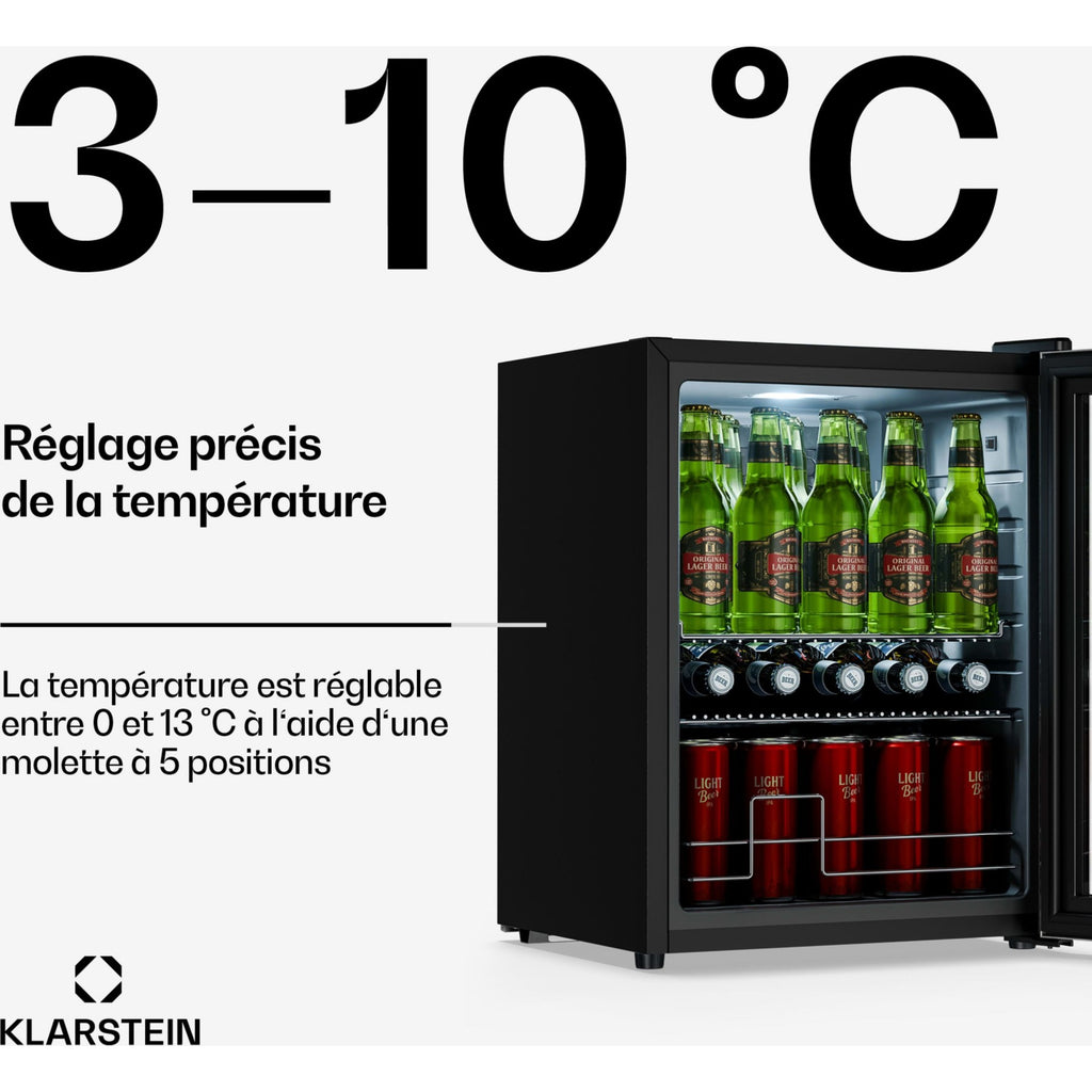 Mini réfrigérateur KLARSTEIN Beersafe porte vitrée 64x48cm LED Argent