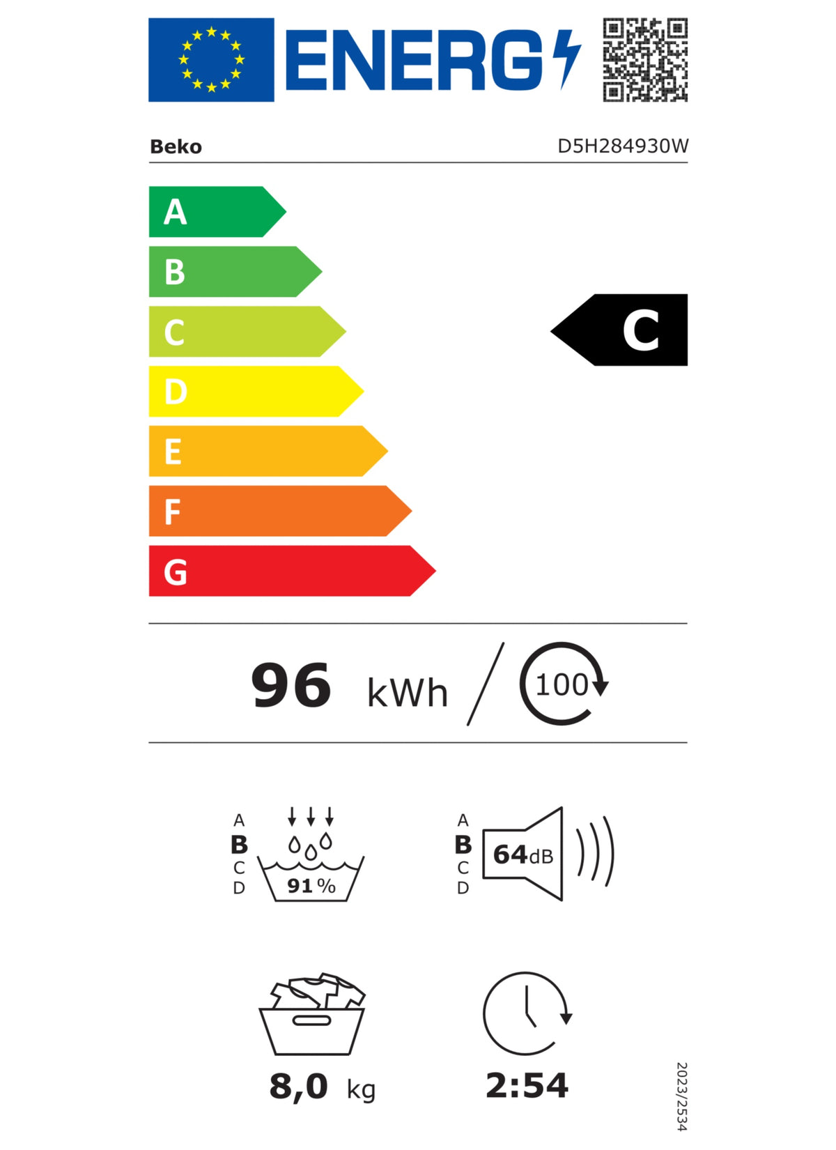 Sèche linge pompe à chaleur BEKO D5H284930W