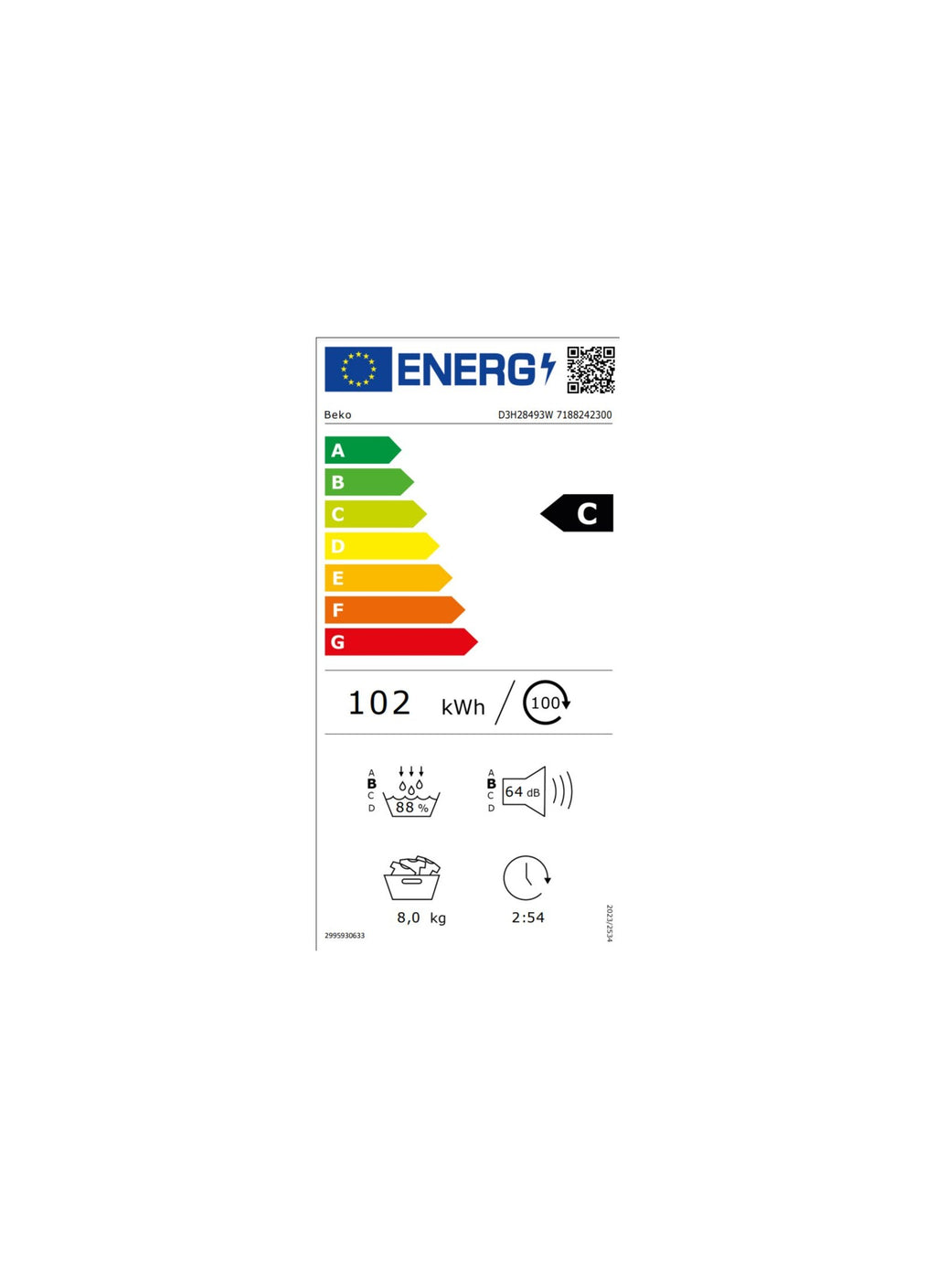 Sèche linge pompe à chaleur BEKO D3H28493W