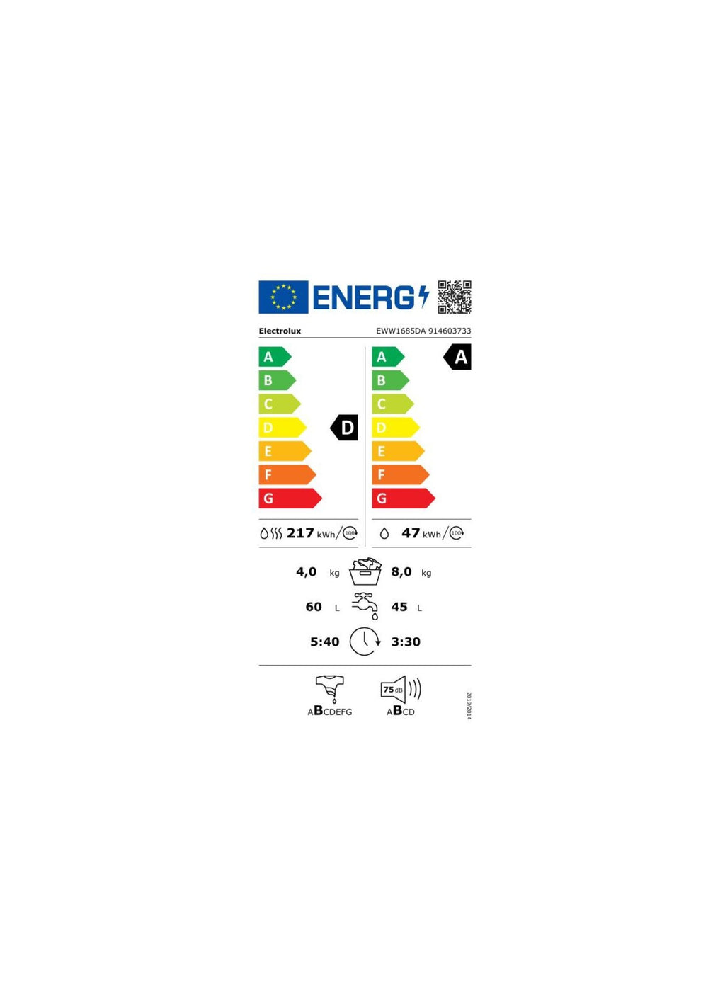 Lave linge séchant hublot ELECTROLUX EWW1685DA - 8/4 kg - 1600 tr/min - Classe D - Moteur induction