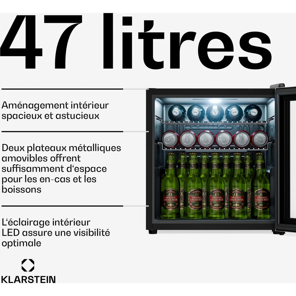Mini réfrigérateur KLARSTEIN Beersafe porte vitrée 44x48cm LED Argent
