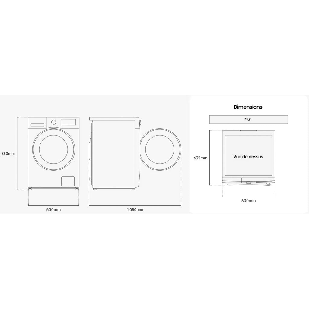 Lave linge hublot SAMSUNG WW90CGC04DAB - 9 kg - 1400 tr/min - Classe A - Moteur induction - Connecté WiFi - Noir