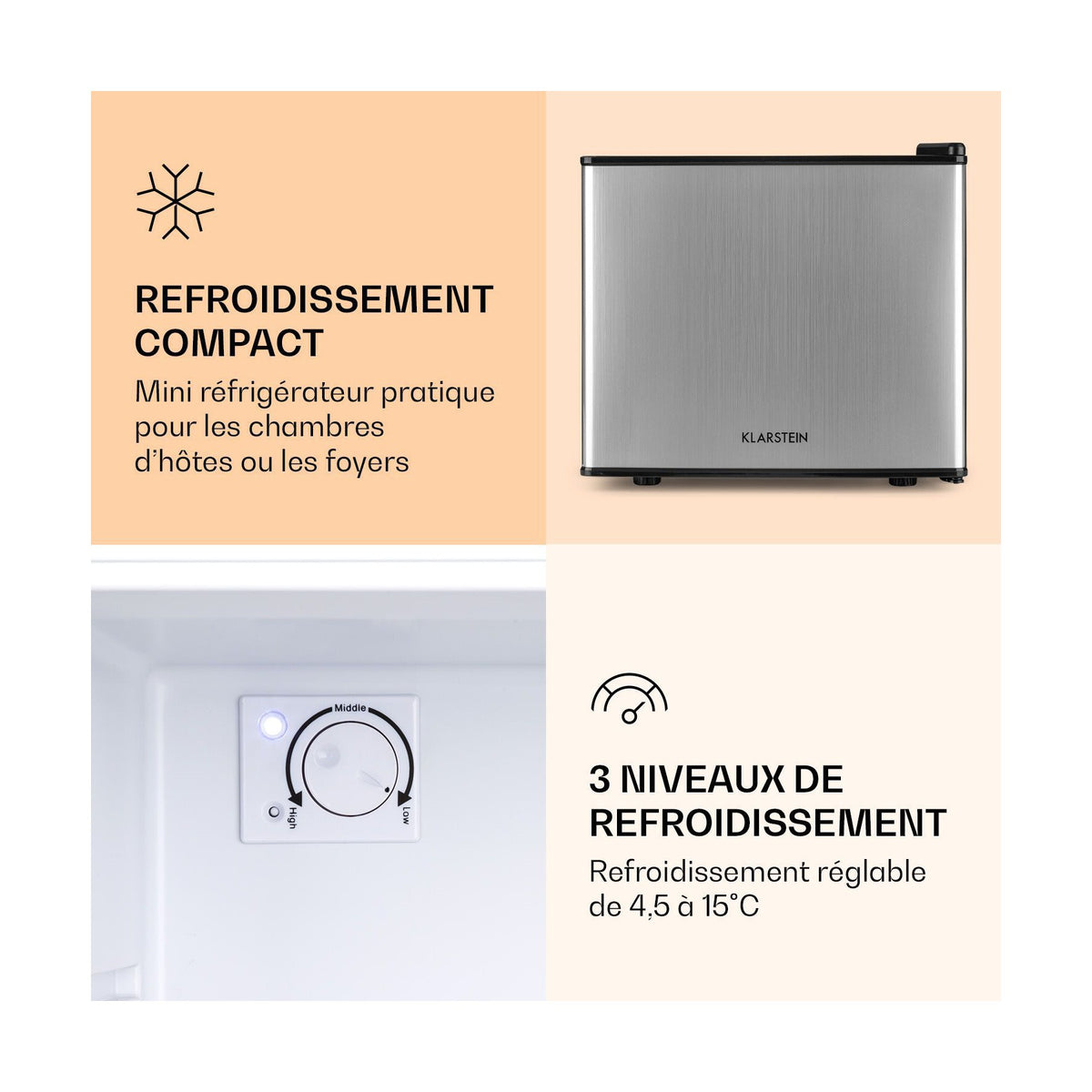 Mini réfrigérateur KLARSTEIN Minibar compact 2 niveaux 17L 26dB inox