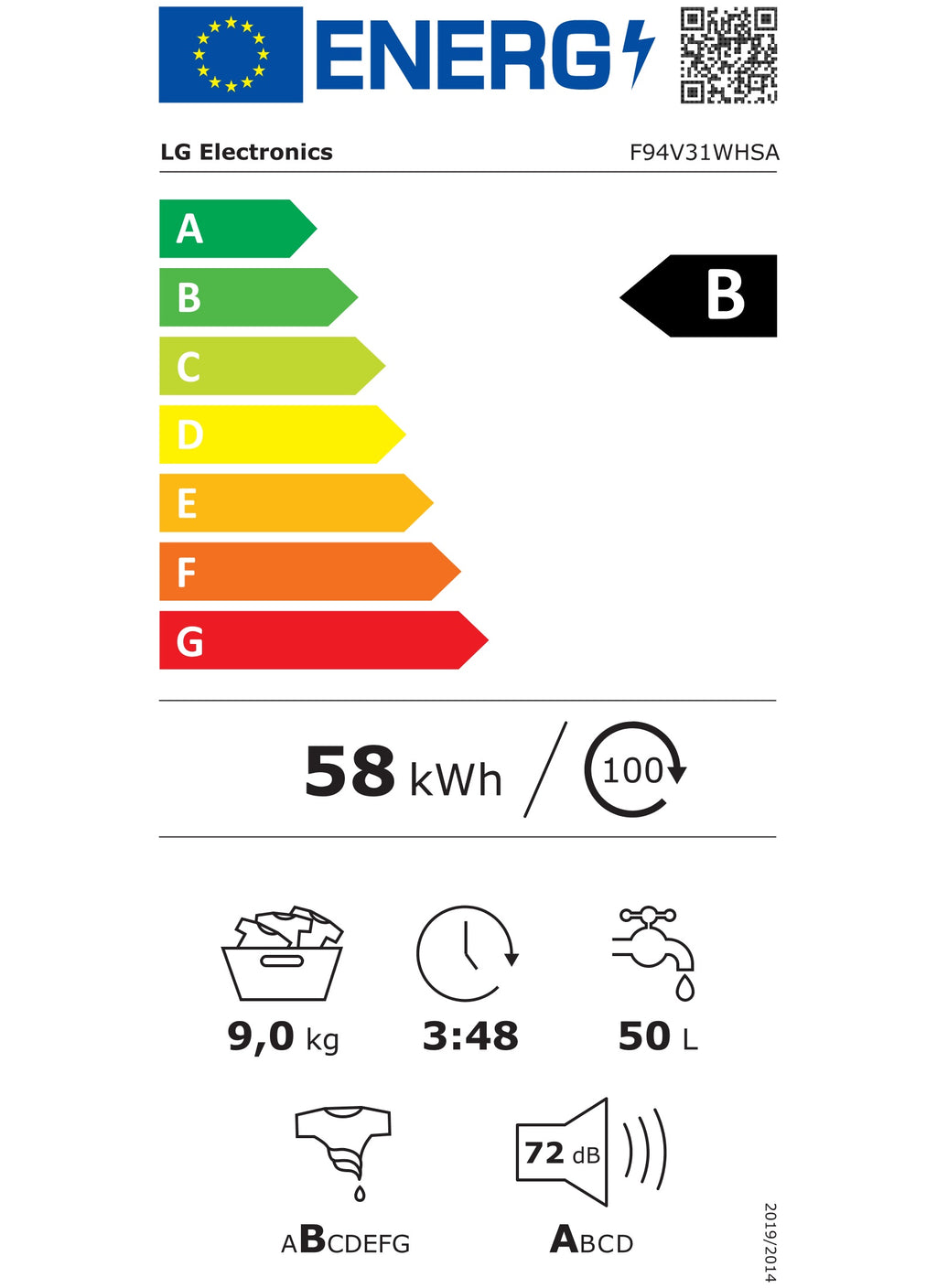 Lave linge hublot LG F94V31WHSA AUTODOSE Reconditionné