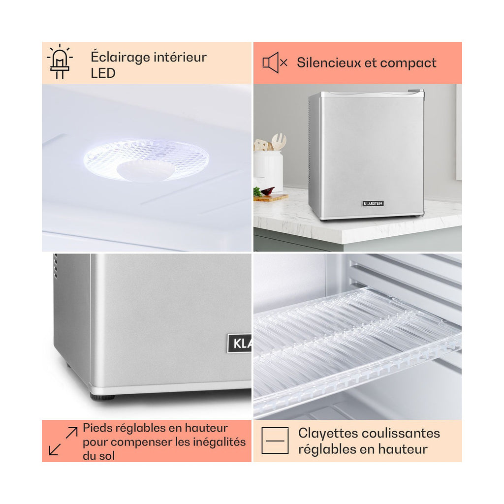 Mini réfrigérateur KLARSTEIN Happy Hour 30L 5-15°C 23 dB LED inox