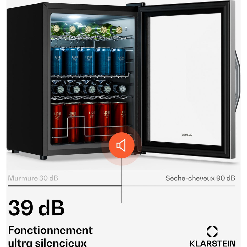 Mini réfrigérateur KLARSTEIN Beersafe porte vitrée 64x48cm LED Argent