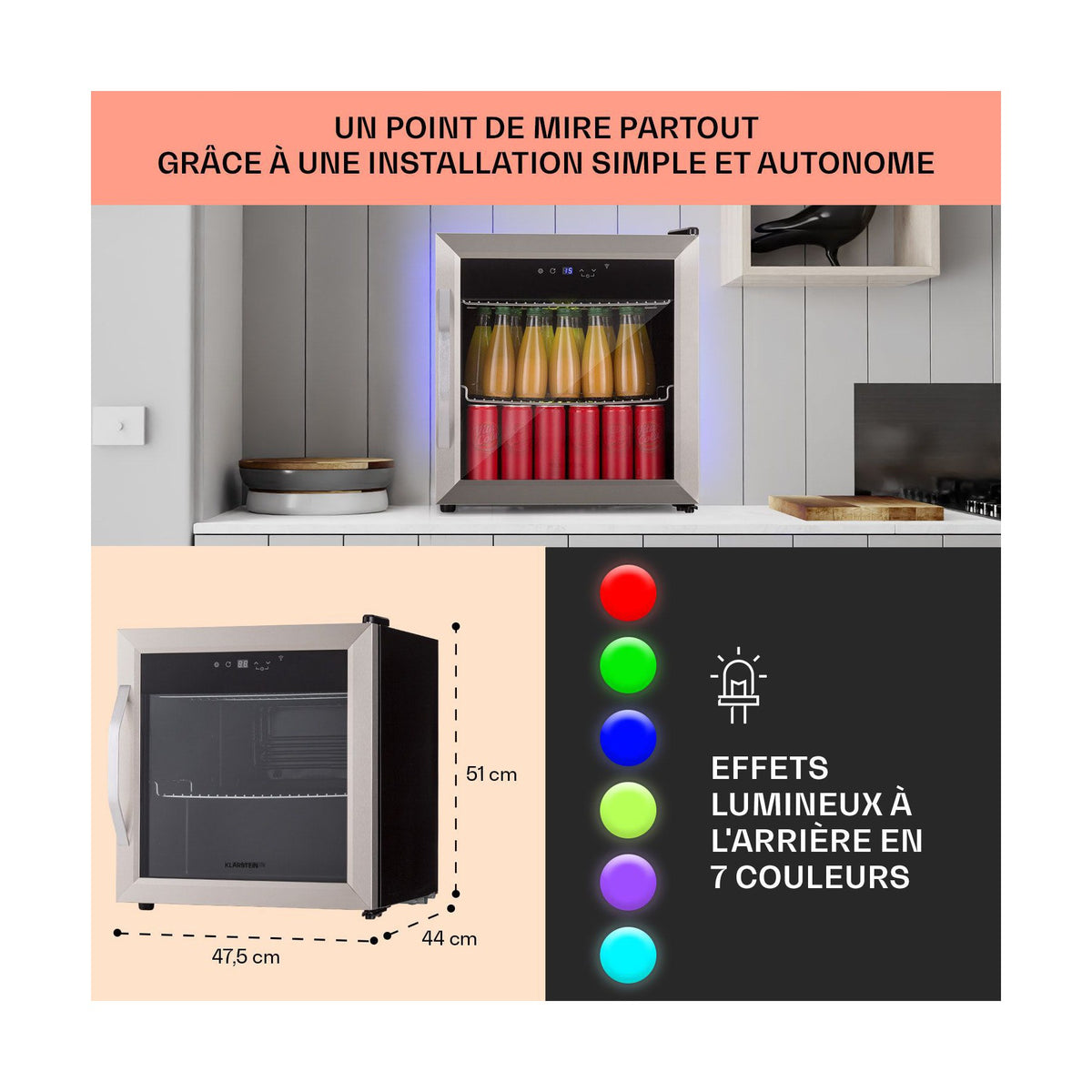 Mini réfrigérateur KLARSTEIN Coachella 50 Minibar 47L WiFi 44 dB inox