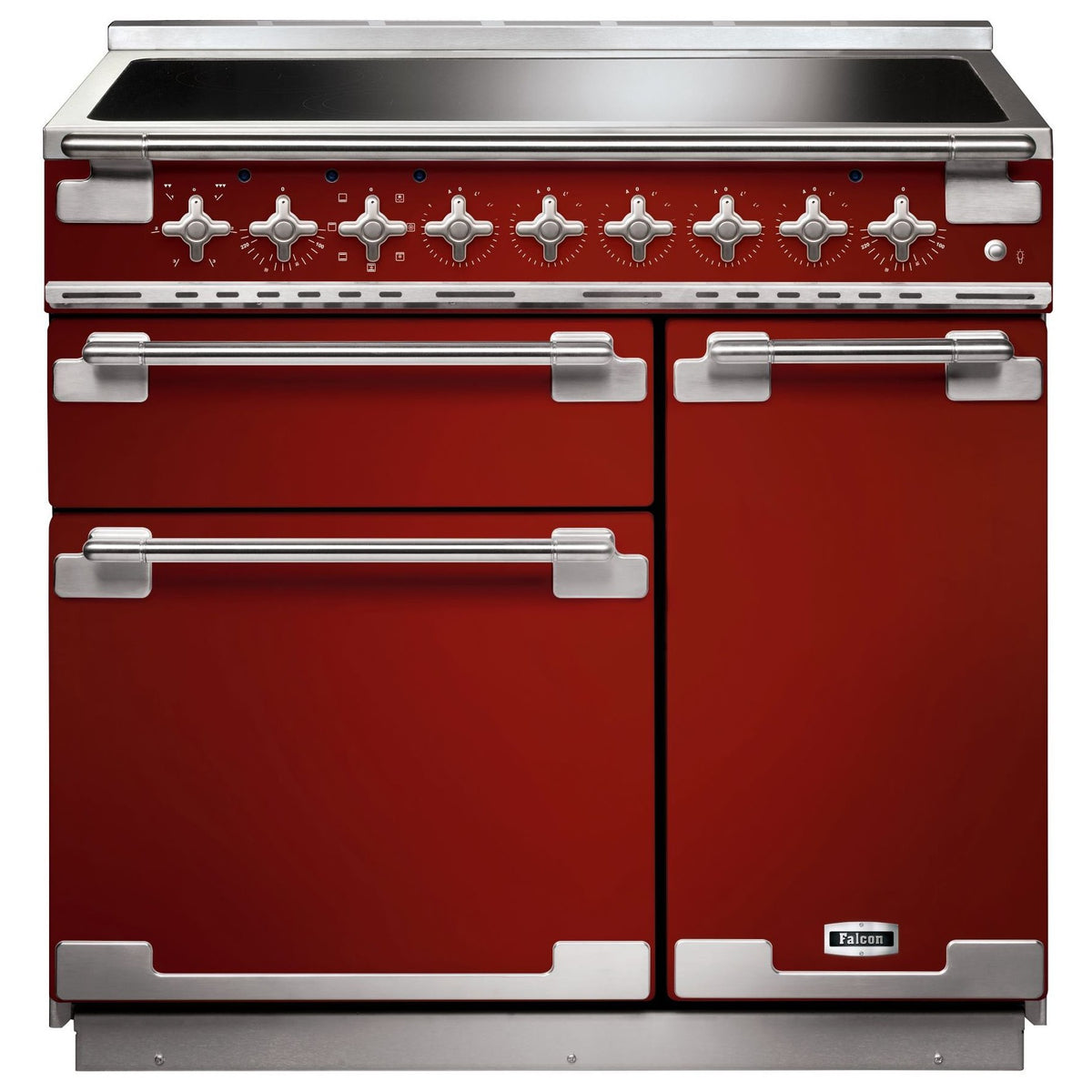 Piano de cuisson induction FALCON ELISE 90 ROUGE CERISE NICKEL BROSSÉ