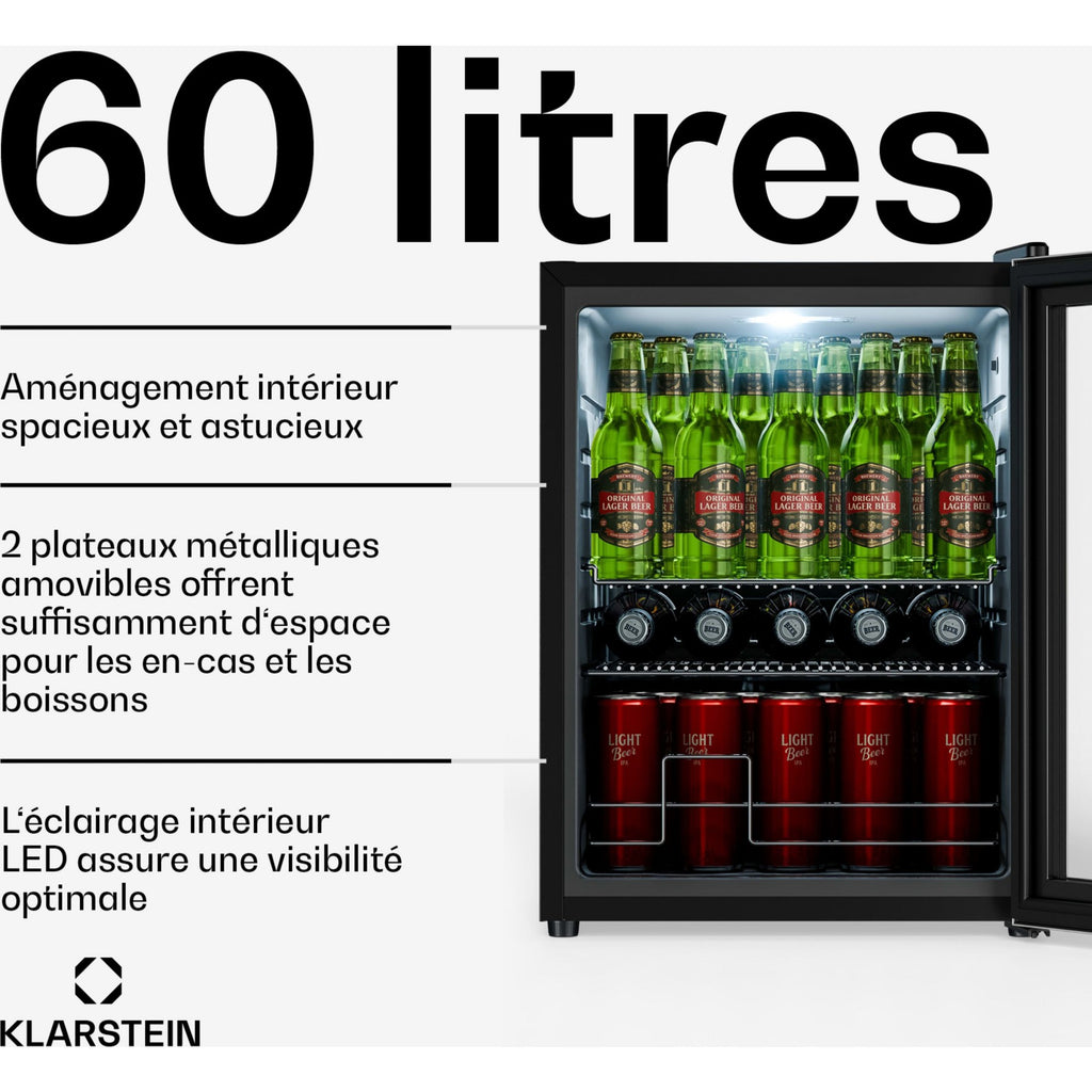 Mini réfrigérateur KLARSTEIN Beersafe porte vitrée 64x48cm LED Argent