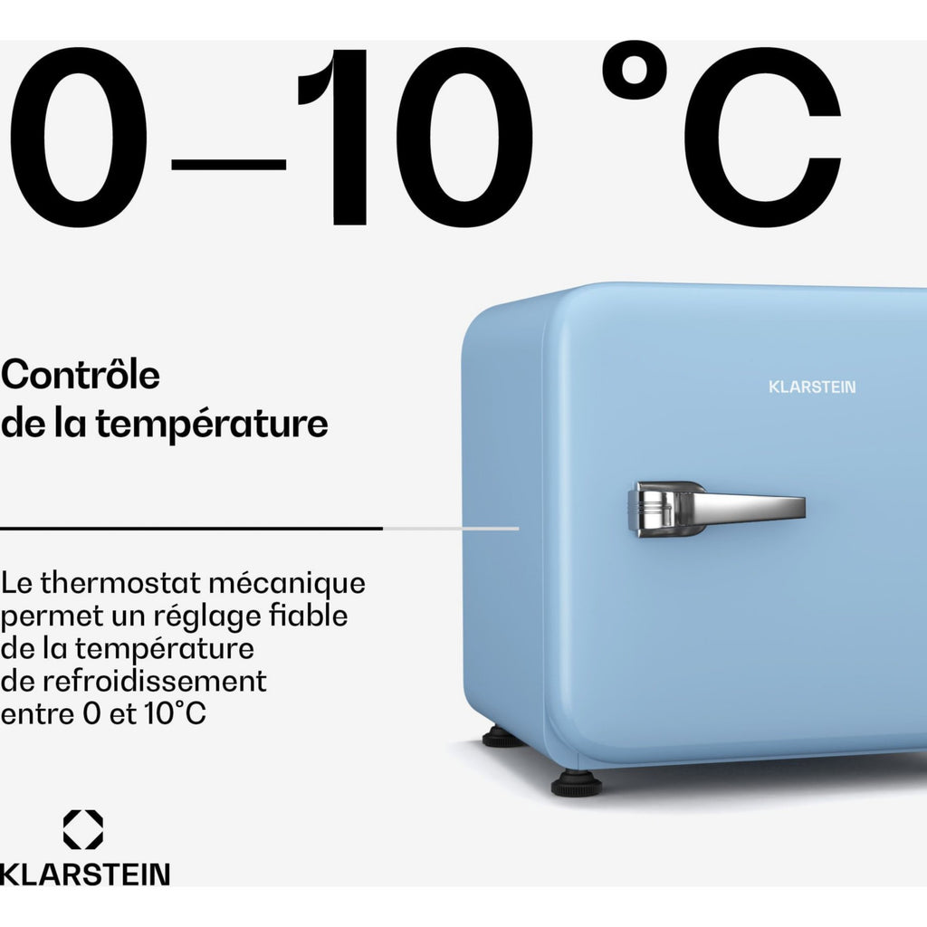 Mini réfrigérateur KLARSTEIN Audrey Evo 43L rétro compact 0-10°C bleu