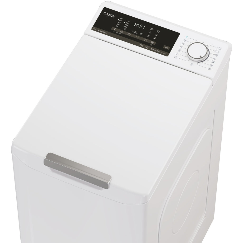 Lave linge top CANDY TCA474TM5-S - 7 kg - 1400 tr/min - Classe A - Moteur induction - Connecté