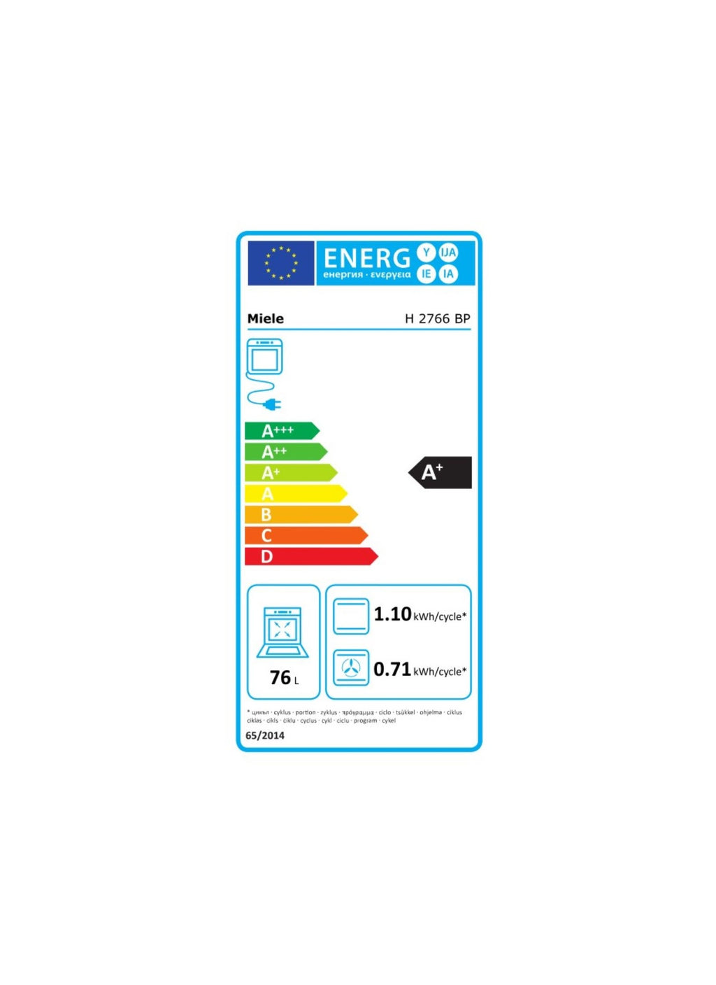 Four encastrable MIELE H 2766 BP - Pyrolyse - Chaleur pulsée - Porte froide - Rails télescopiques